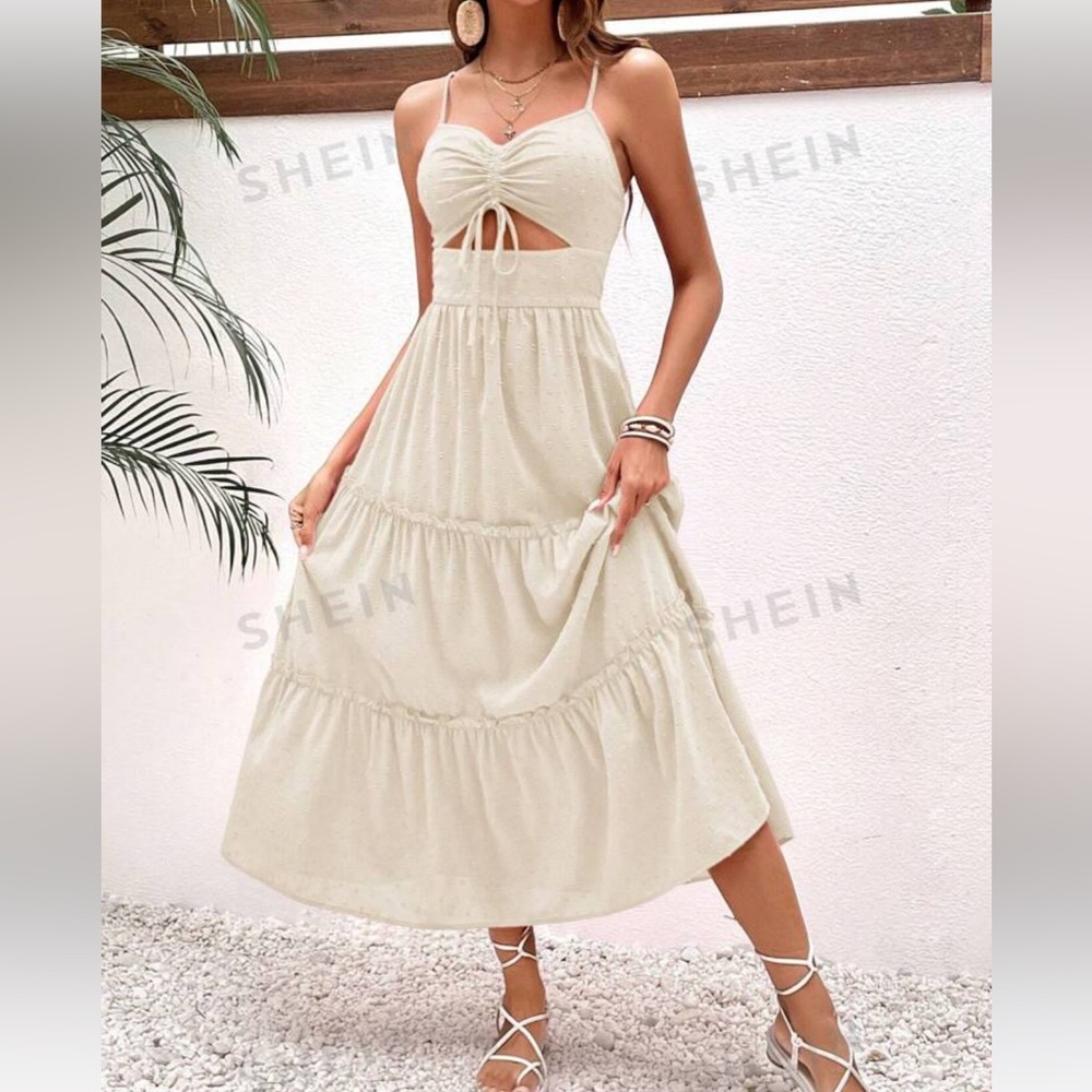 SHEIN cutout tiered hem midi dress